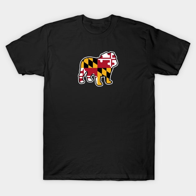 Bulldog Silhouette with Maryland State Flag T-Shirt by Coffee Squirrel